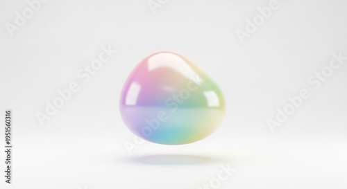 Iridescent egg, shiny rainbow object on white background