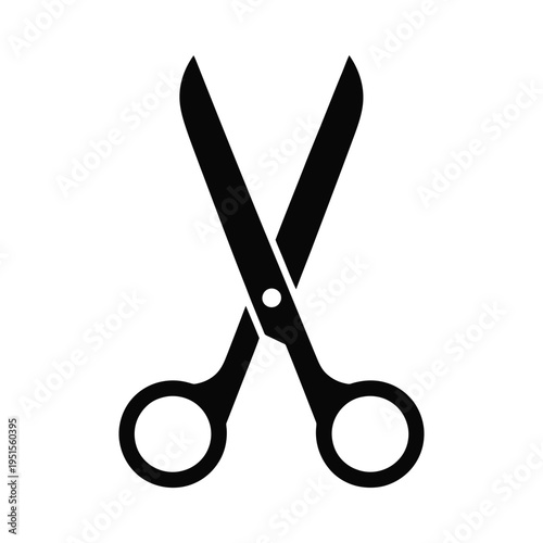 A pair of black scissors on a white background
