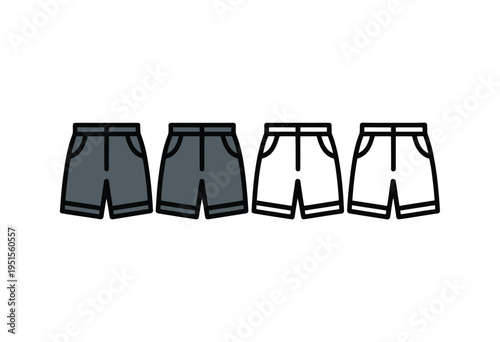 A set of four different colored shorts on a white background