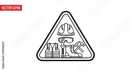 Safety sign depicting essential personal protective equipment for construction sites and workplaces.
