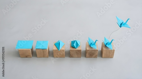 Abstract Transformation of Origami Crane Trajectory Cubes with Texture Illuminated by Minimal Lighting Seamless Gray Background