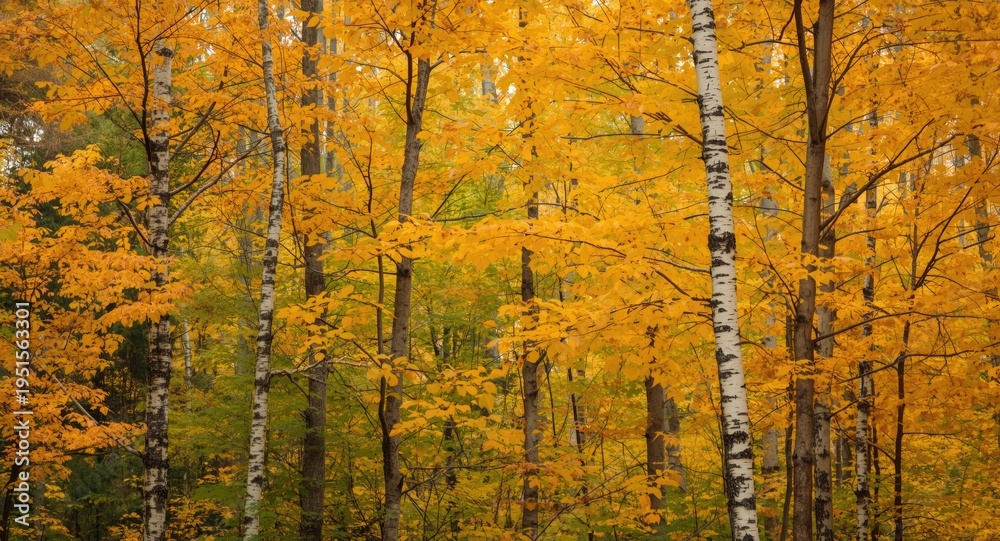 Obraz premium Seasonal yellow birch foliage transition with copy space for text