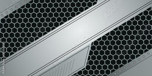 Horizontal metallic background with perforated elements and place for text. Vector illustration.