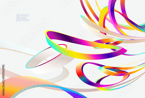 Abstract background of colorful 3D rings and ovals.  Iridescent geometric shapes.