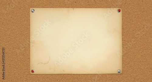 Old style poster layered on a bulletin board with hand pinned corners