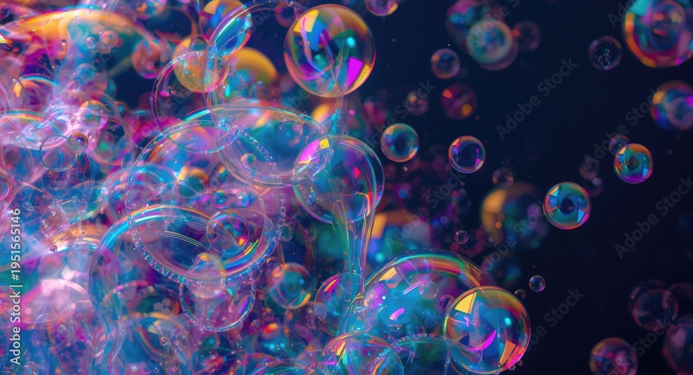 Obraz premium Psychedelic abstract showing vivid multicolored soap bubbles in motion