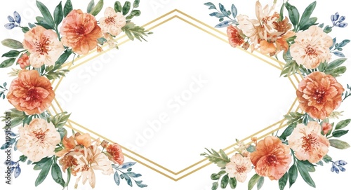Inviting summer wedding card showcasing nature essence with watercolor floral background and an elegant isolated frame