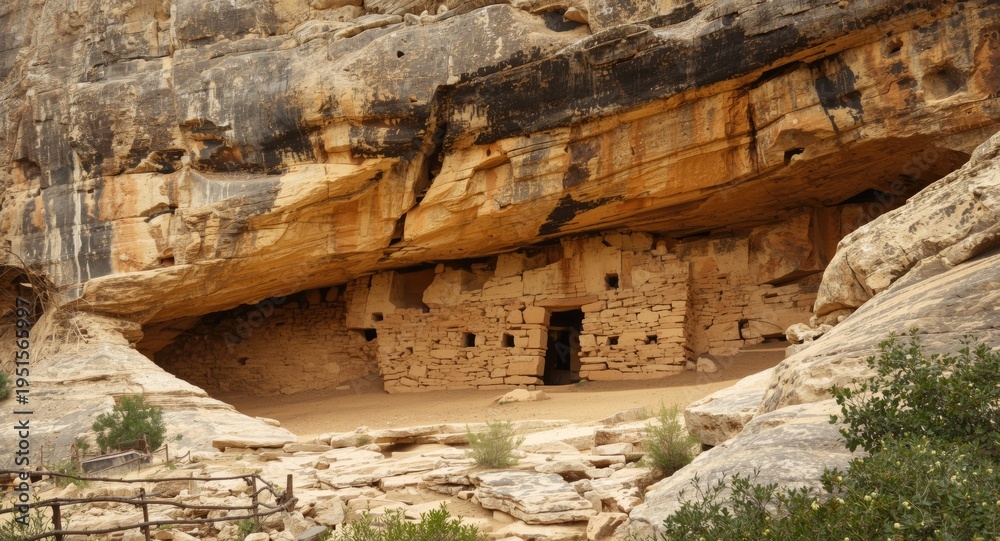 Fototapeta premium Rock hewn Christian worship site on cliffside
