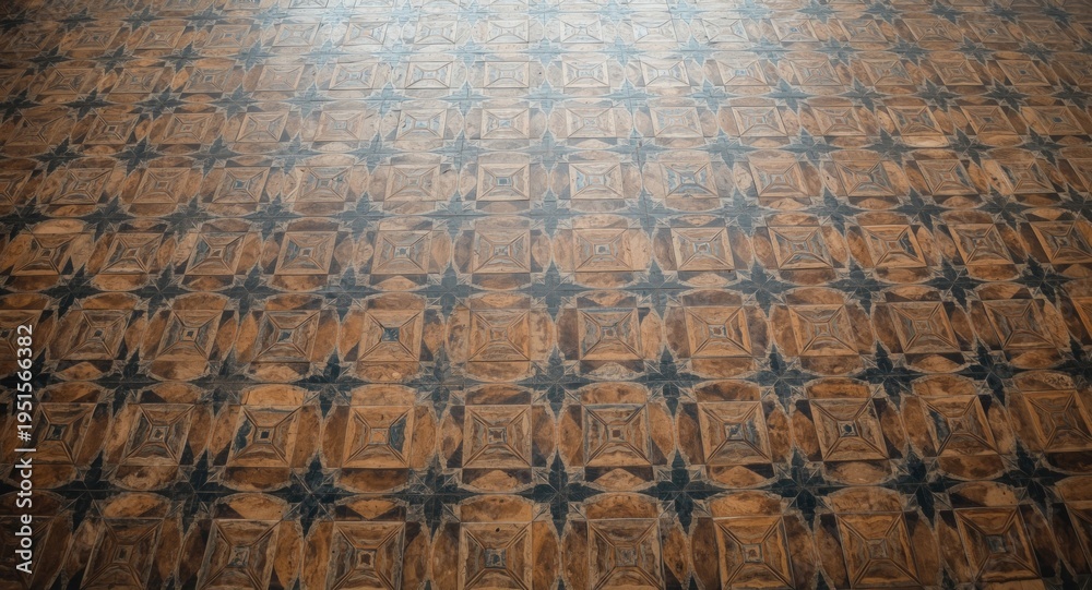 Fototapeta premium Floor covered with intricate geometric tile patterns emphasizing symmetry and shapes