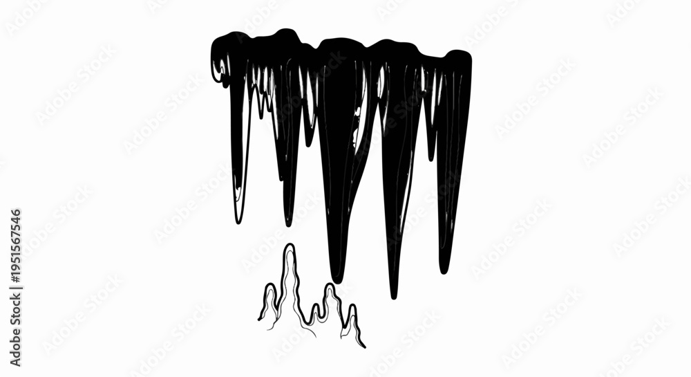 Fototapeta premium Abstract black ink streaks forming dripping shapes, reminiscent of icicles or lava flows