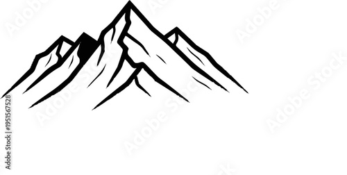 Abstract black ink mountain range with sharp peaks and rugged terrain