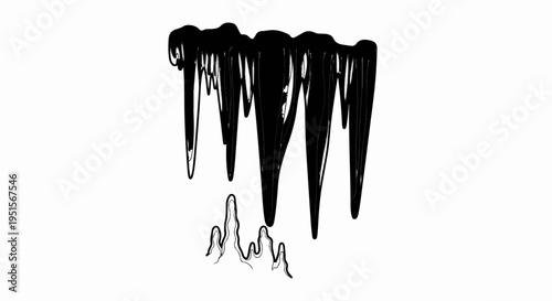 Abstract black ink streaks forming dripping shapes, reminiscent of icicles or lava flows