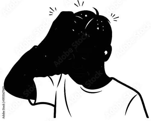 Silhouette of a person holding their head in pain or thought