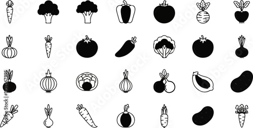 A collection of diverse fresh vegetables, illustrated with clean lines