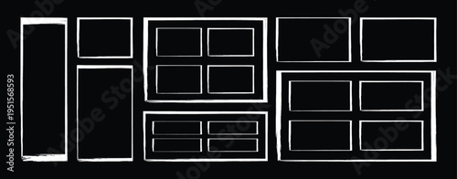 Grunge square and rectangle frame, stories and social network media. Template with brush stroke. Rectangular border with grunge overlay. vector illustrations,