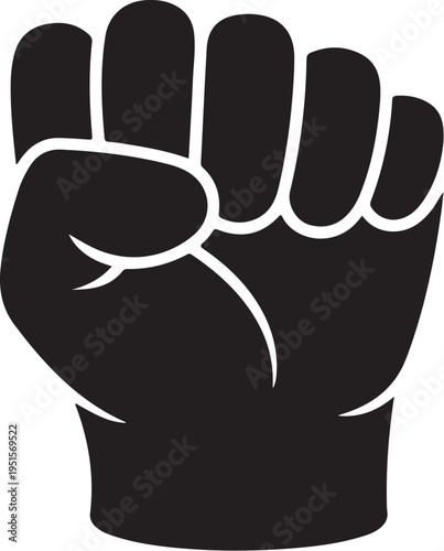 Black clenched fist with white outline hand