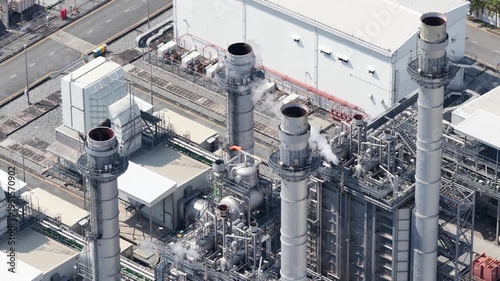 Aerial view of gas turbine electrical power plant