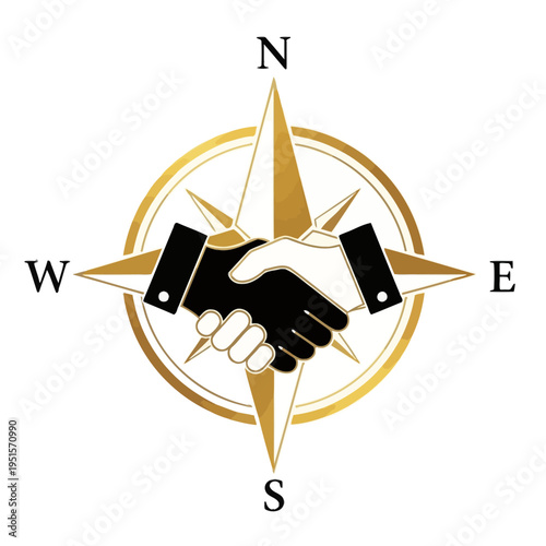 Compass with Handshake Symbol: Partnership, Direction, and Business Success