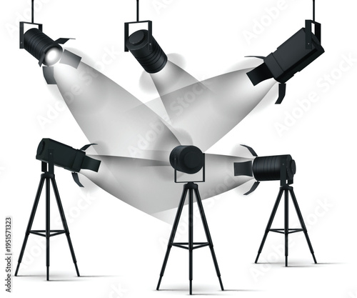 Black studio lamp on stand for photography and filming vector