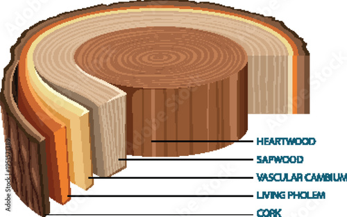 Brown tree trunk slice with realistic wood grain and texture vector