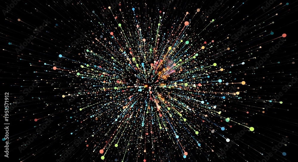 Fototapeta premium Explosion of Colorful Lights in the Dark Night Sky.