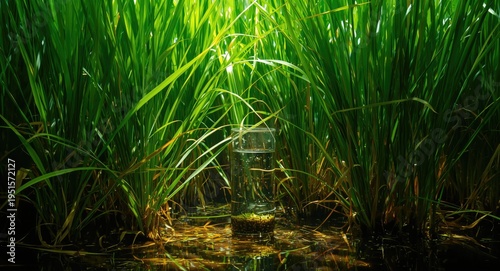 Papyrus plants purifying water by extracting sediment and chemical contaminants