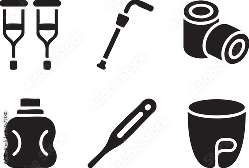 Collection of simple line art icons for medical and plumbing equipment