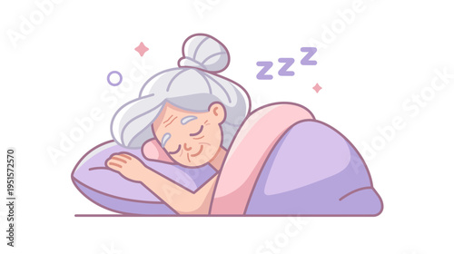Elderly woman sleeping peacefully on pillow covered with blanket  