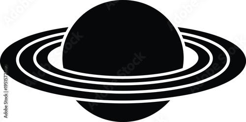 saturn planet silhouette icon, ringed planet vector, space astronomy symbol, black minimal design, solar system illustration, cosmic logo, isolated clipart