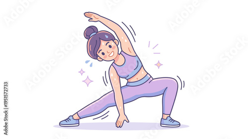 Young woman stretching in workout clothes with a cheerful expression  