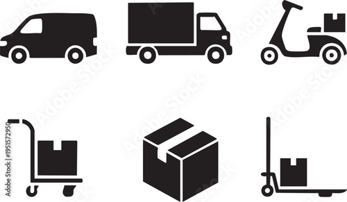 Set of six commercial transportation and logistics vector icons