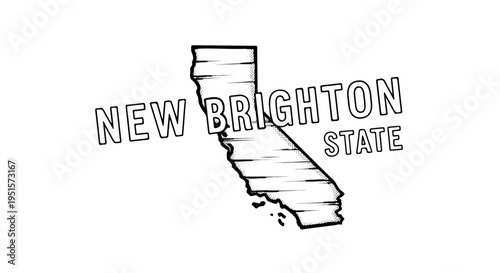 Outline of California map with "NEW BRIGHTON STATE" text overlay