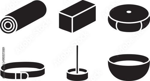 Set of six isometric simple outline drawings of various objects
