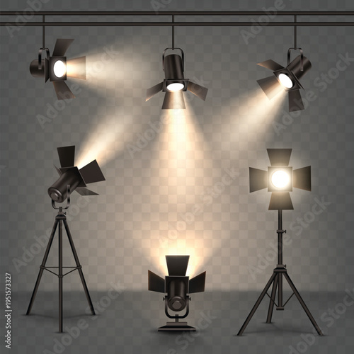 Modern theater lighting equipment with directional light beam effect vector