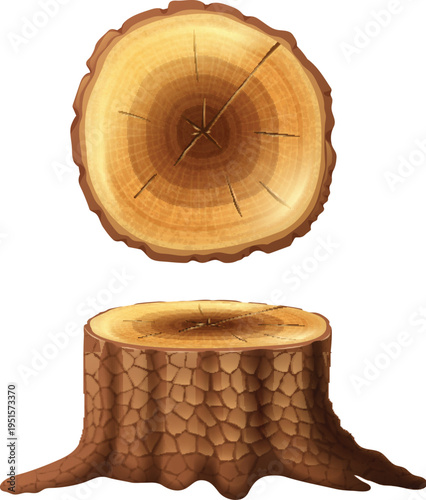 Natural wood slice illustration for carpentry and forestry industry designs vector