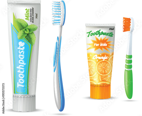 Professional dental hygiene set with charcoal toothpaste and brush vector