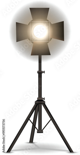 Realistic black spotlight with barn doors for studio lighting vector