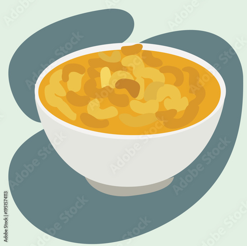  bowl filled with cooked macaroni and cheese, with some pieces spilled out.