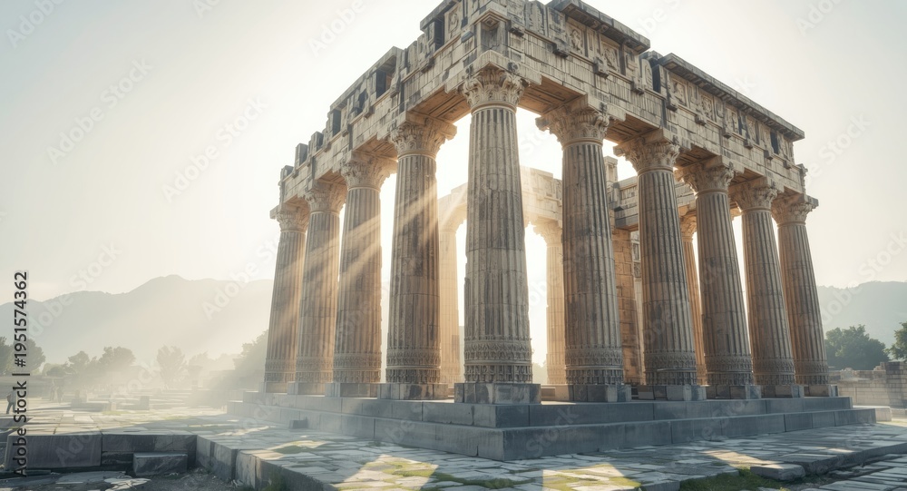 Obraz premium Sculpted stone pillars and soaring arches of an ancient mythical temple