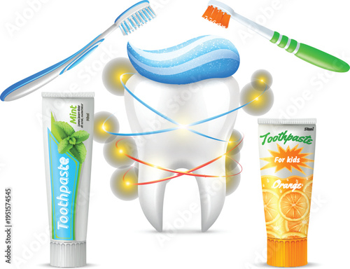 Premium charcoal toothpaste packaging mockup with manual tooth brush vector