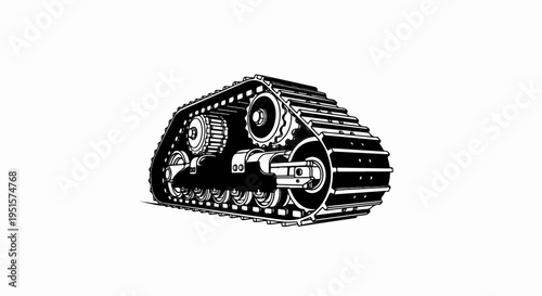 Detailed illustration of a complex track system with gears and rollers