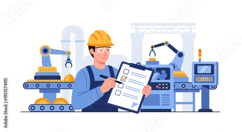 Manufacturing Quality Control: Engineer with Checklist in Automated Factory
