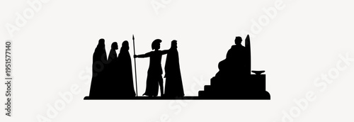 Silhouette of Jesus Christ before Pontius Pilate and behind them the Pharisees and scribes. The trial of Jesus.