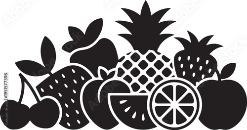 Black silhouette fruit white background cherries