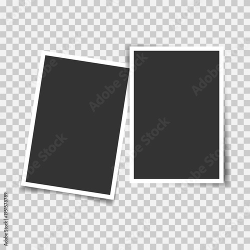 Blank photo set arranged in casual composition. Clean vector mockup with shadow effect. Ideal for photo display, blog graphics, portfolio design, social media posts, travel albums