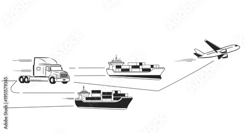Global Logistics & Supply Chain Network: Road, Sea, and Air Freight Transportation Diagram