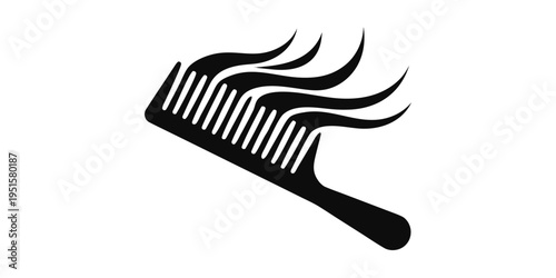 Hair loss concept vector illustration. Black comb with clumps of hair symbolizing alopecia, thinning hair and health problems. Minimalist icon for dermatology and hair care.