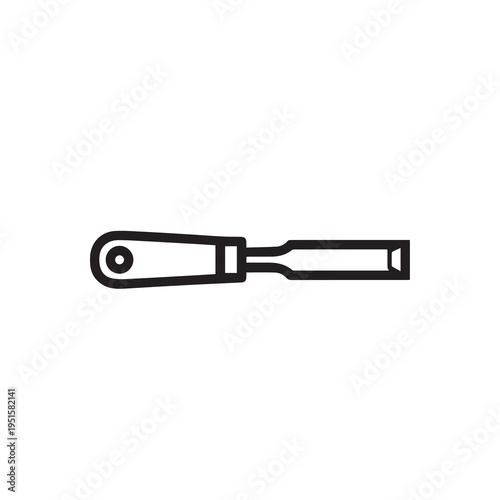 Woodworking Chisel Tool Outline Icon on White Background