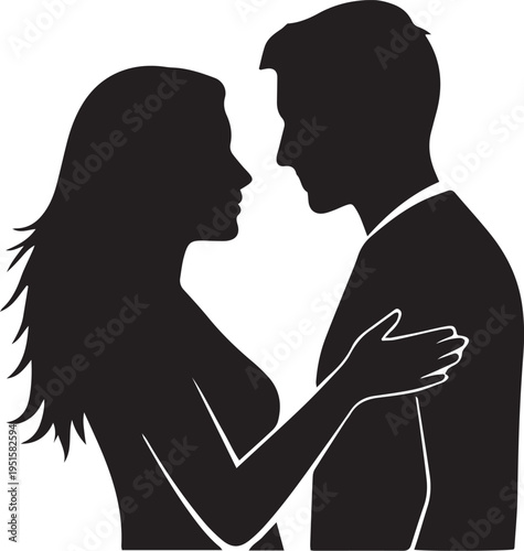 Black silhouette of a romantic couple embracing each other