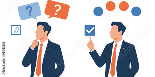 A professional businessman transitioning from a state of confusion to making a confident decision Vector